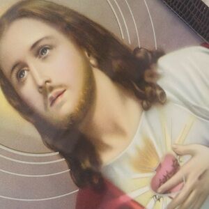 ITALY Lizard Skin LEATHER FRAME JESUS CHRIST Orig Vintage Fine Art Print Antique